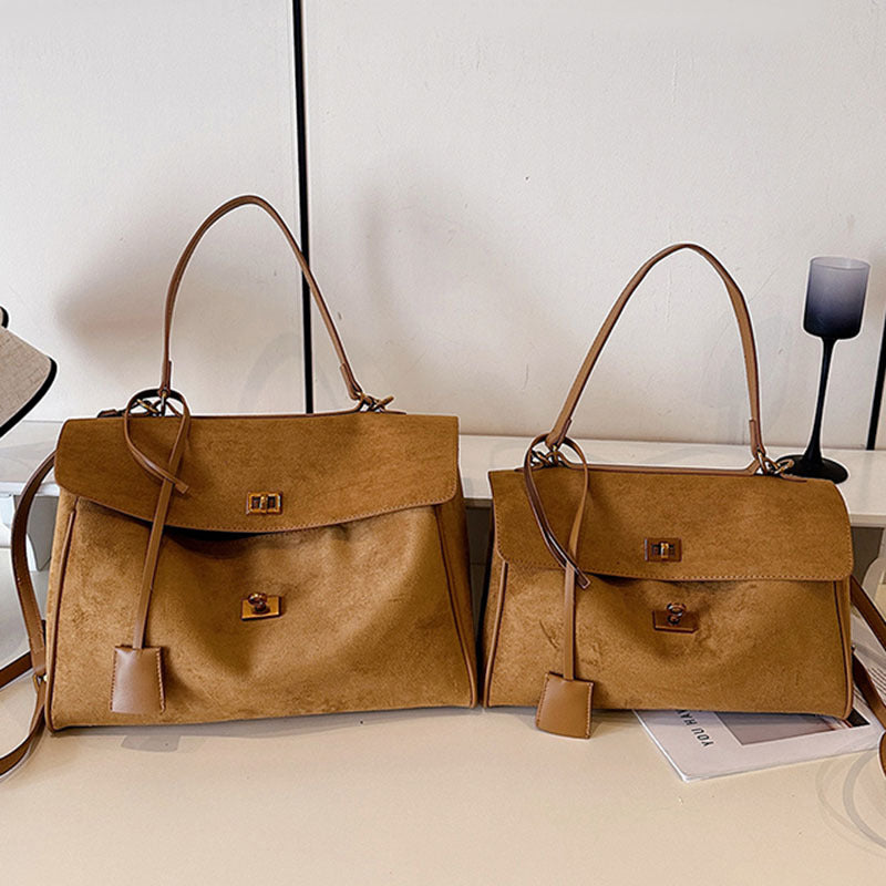 A suede shoulder bag