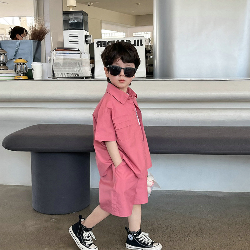 A Boys' suit Double pocket shirt and shorts Two-piece suit 3-8 years old - Mixbatch