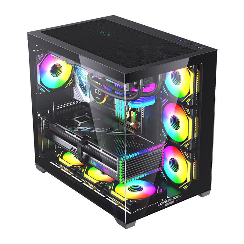 ATX large sea view room chassis 360 water-cooled tempered glass desktop USB3.0 e-sports Internet cafe host computer - Mixbatch