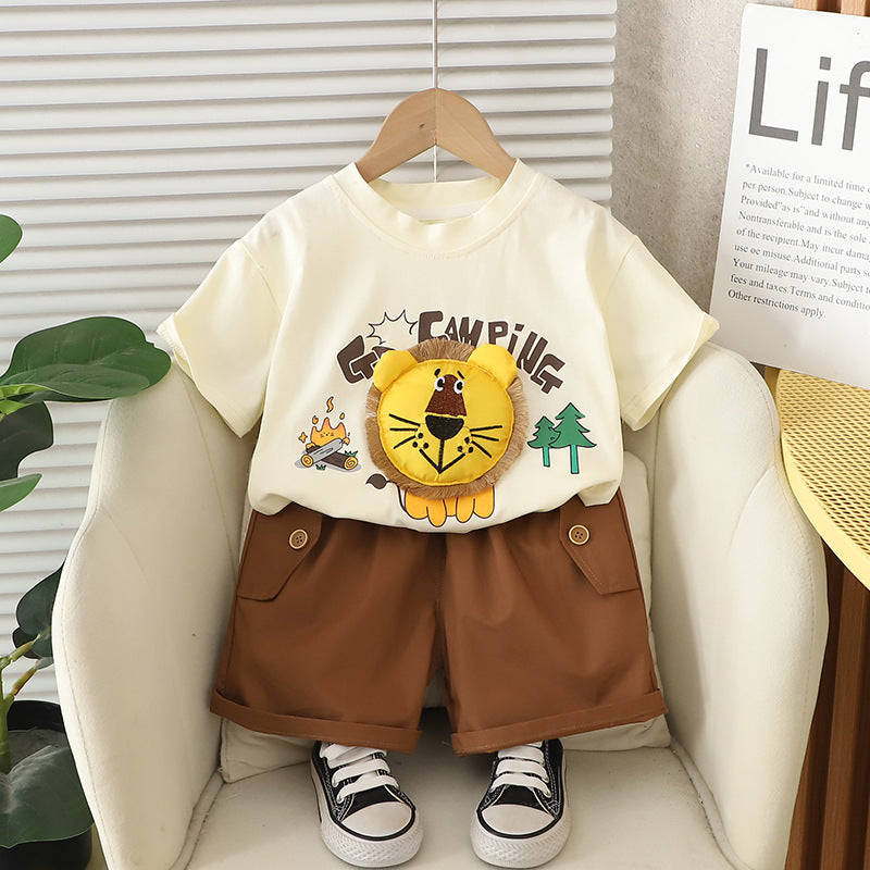 A summer pen top 1-3 children's t-shirt three-dimensional lion suit