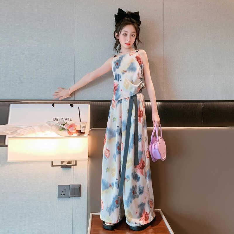 A new Internet celebrity children's fashionable foreign style middle-aged children's summer wide-leg pants two-piece trendy