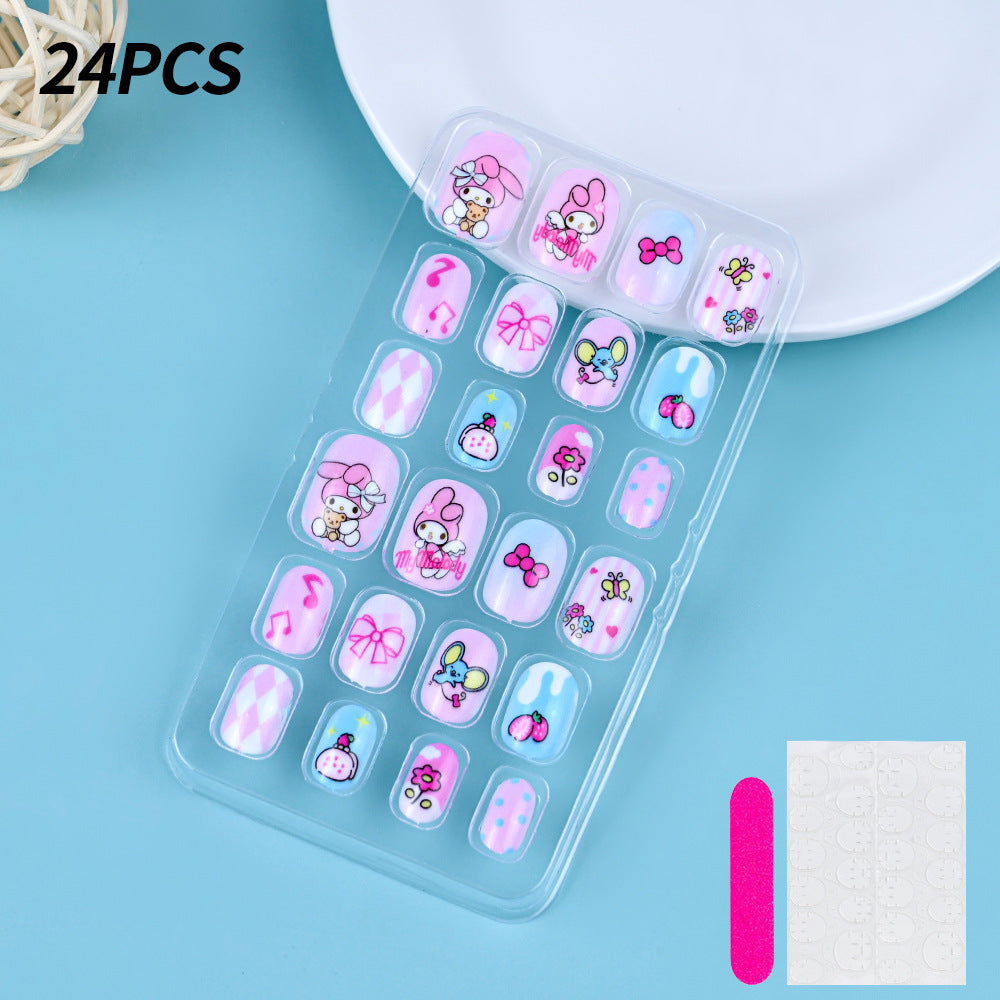 A Cross-border 24 pieces of children wearing nail cartoon animated nail patch removable girl cute manicure fingernail piece - Mixbatch