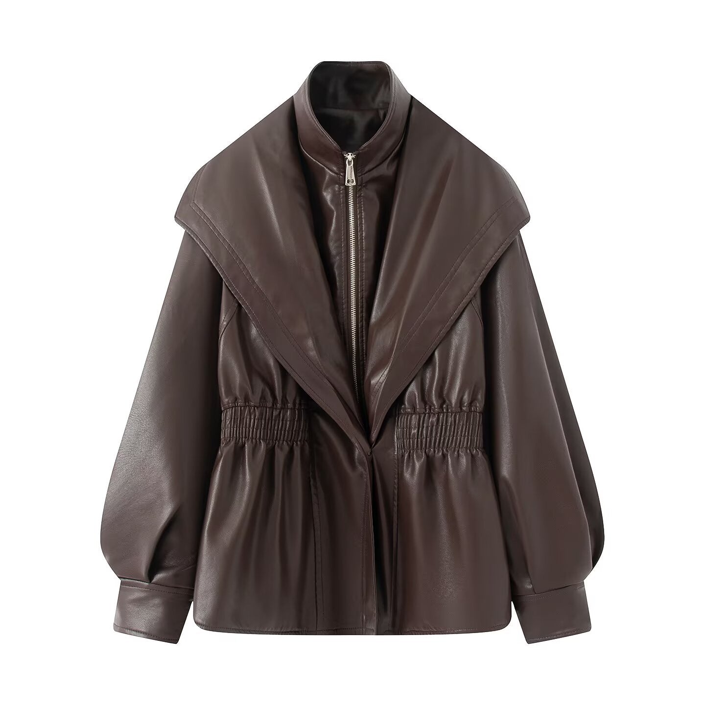 A double-collared jacket, leather jacket