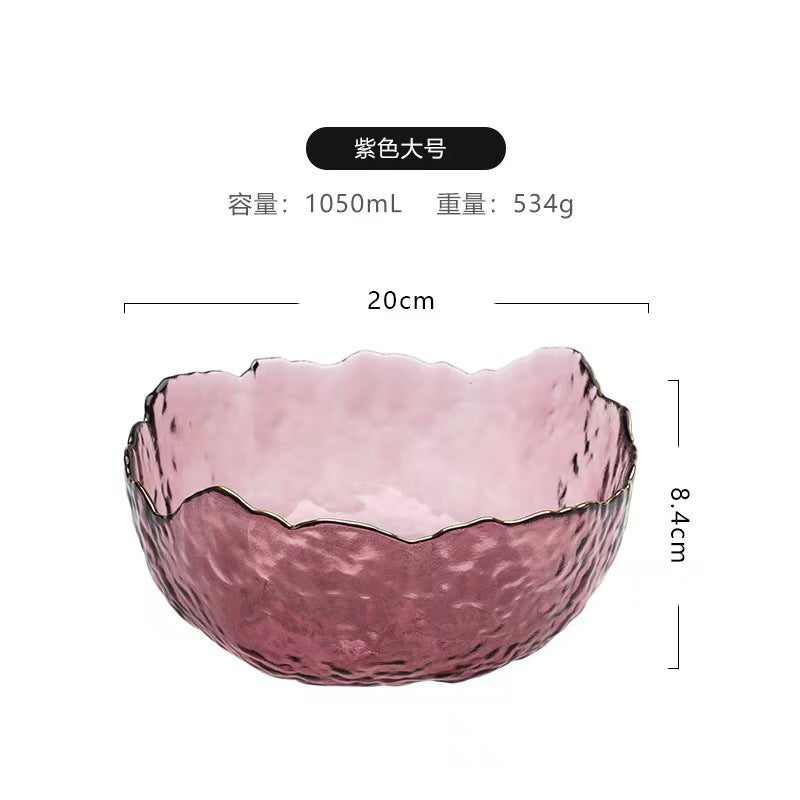 A Creative Japanese Lotus Mist Powder Glass Fruit Salad Bowl Set High Value Dessert Bowl Light Luxury Simple Household Fruit Plate