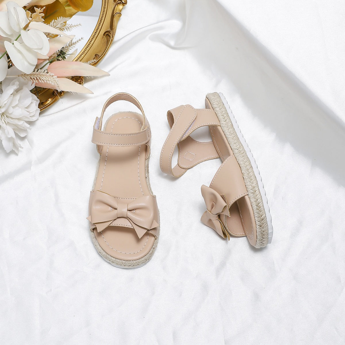 A new casual simple leak toe cute bow comfortable beach sandals apricot foreign trade - Mixbatch