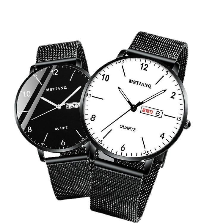 A new fashion classic watch men's trend ultra-thin business black technology semi-digital calendar quartz watch - Mixbatch
