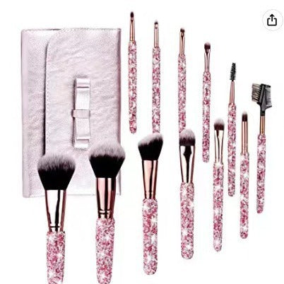 A High-grade diamond-encrusted makeup brush 12-piece set Factory direct sales diamond makeup tool set Loose powder blush makeup brush - Mixbatch