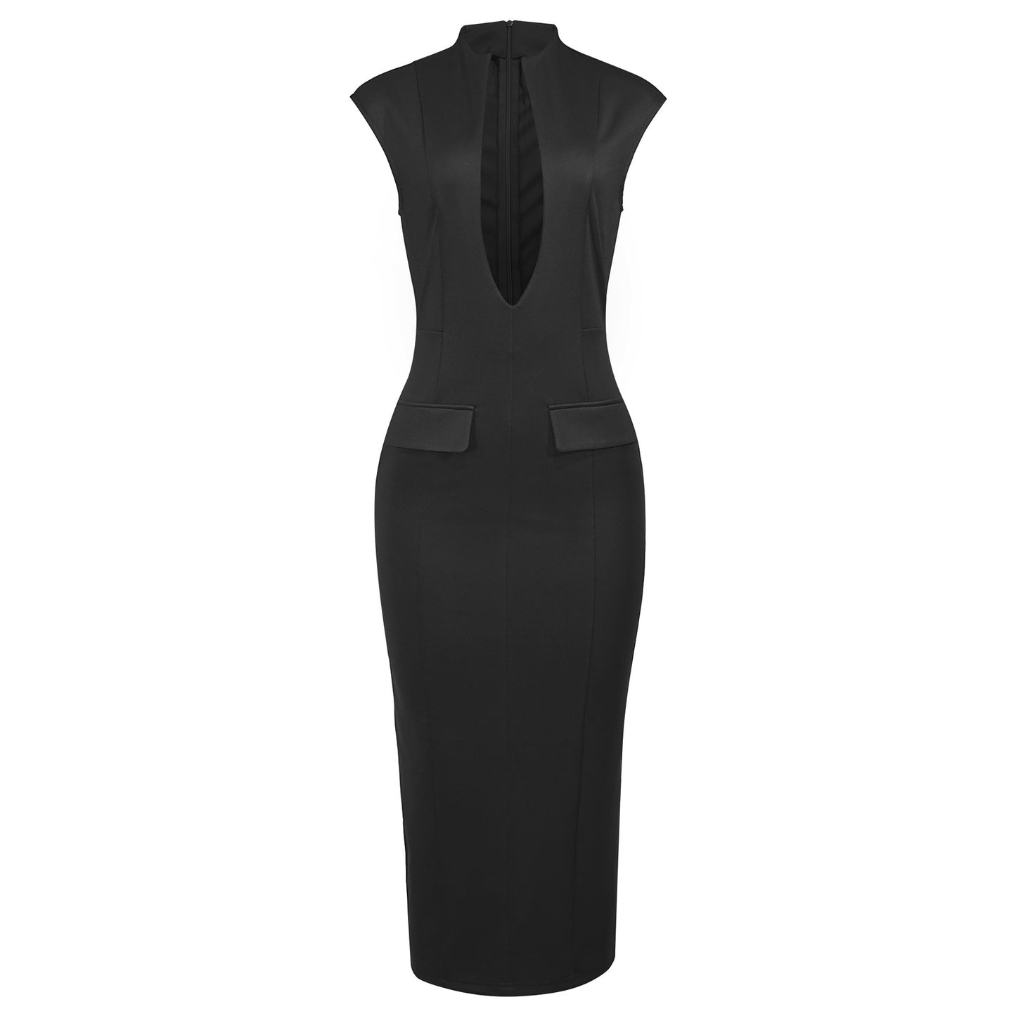 A705DS European and American cross-border 2025 spring new deep V pocket sexy solid color hip-wrapped slim dress women's - Mixbatch