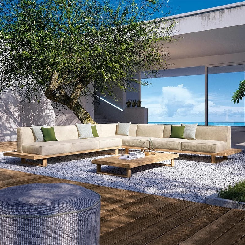 A teak outdoor sofa combination villa courtyard furniture Nordic style high-end garden hotel terrace solid wood sofa chair - Mixbatch