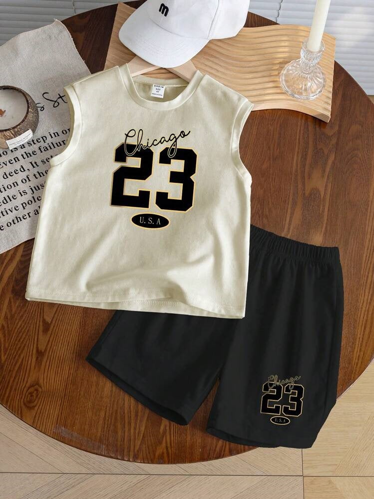 A European, American and foreign trade Amazon summer new hot sale No. 32 printed children's clothing set short-sleeved T-shirt shorts medium and old children