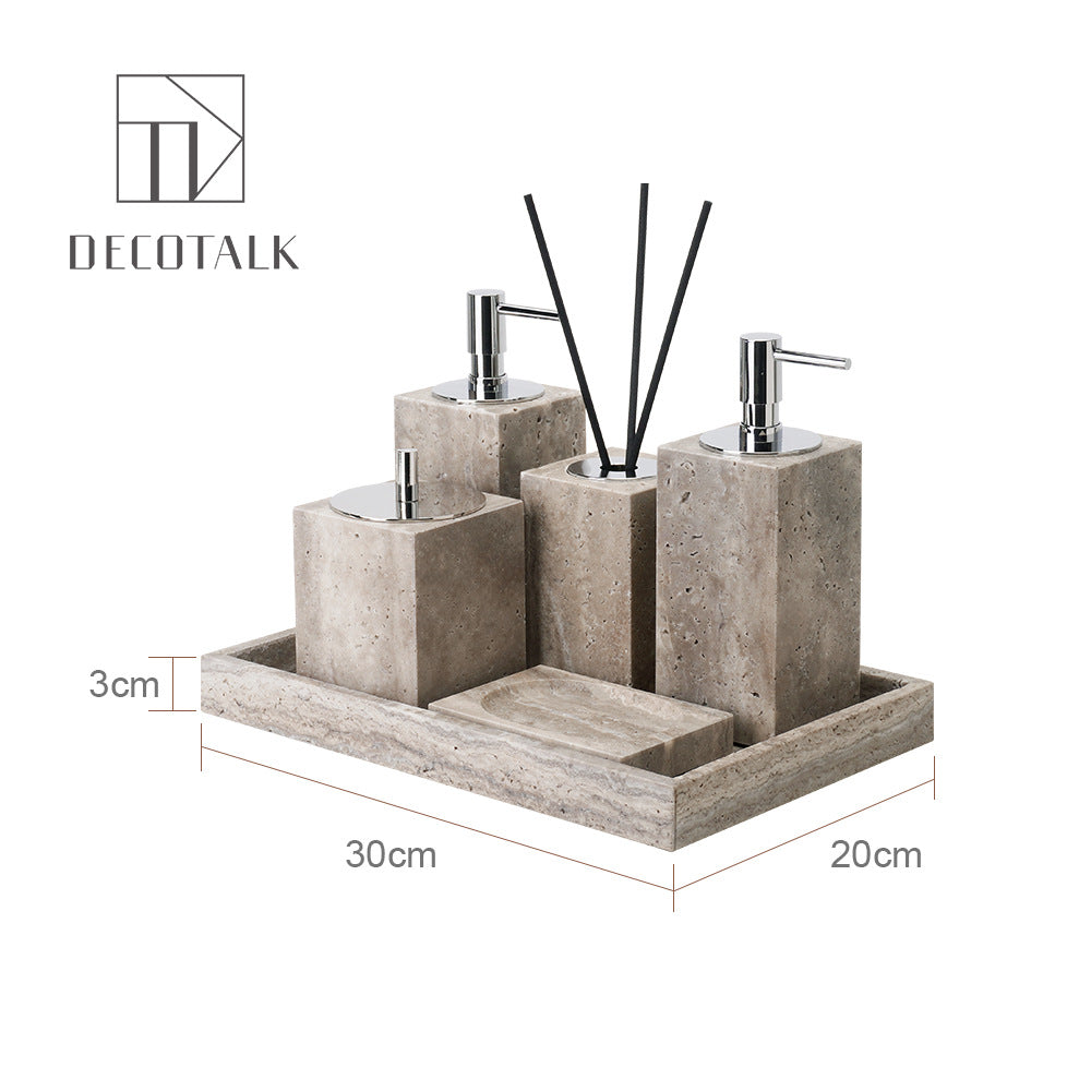 A natural silver gray travertine bathroom set