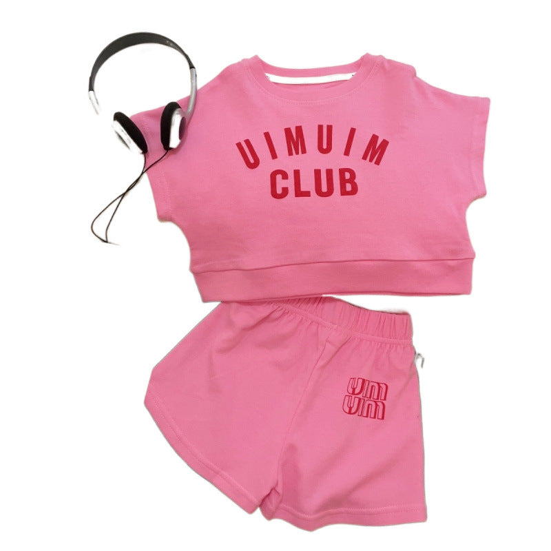 A summer new Korean version girls summer suit children's cotton letters medium and large children's foreign style two-piece set