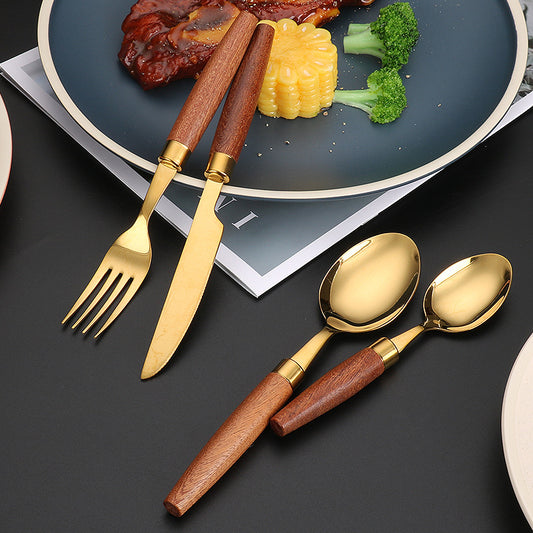 A304 stainless steel knife, fork and spoon sapili wooden handle