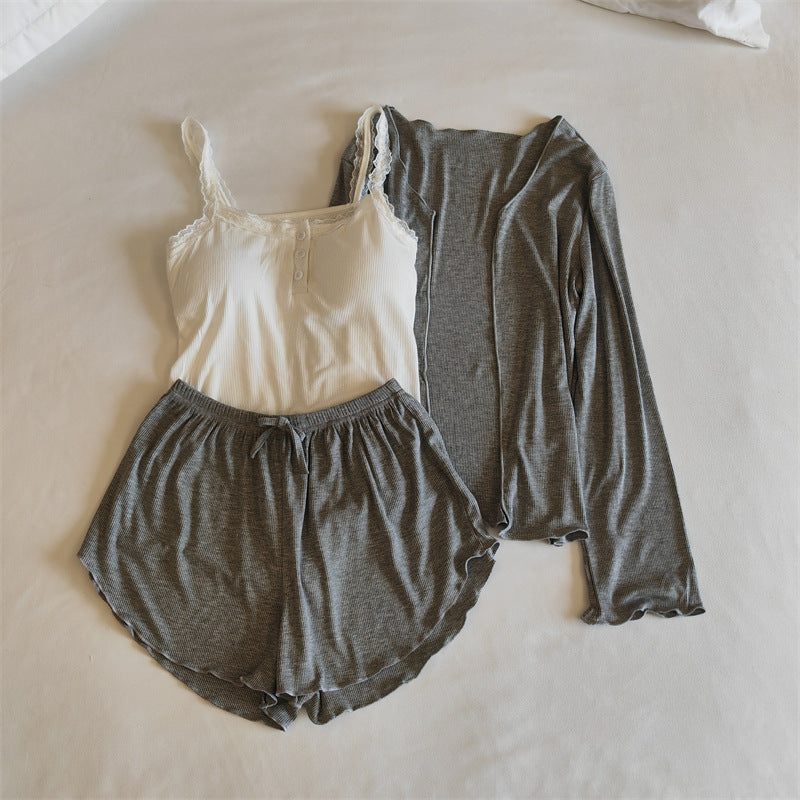 A Modal pajamas women's spring, autumn and winter sexy with chest pads, summer suspenders, trousers can be worn outside, simple loungewear cover - Mixbatch