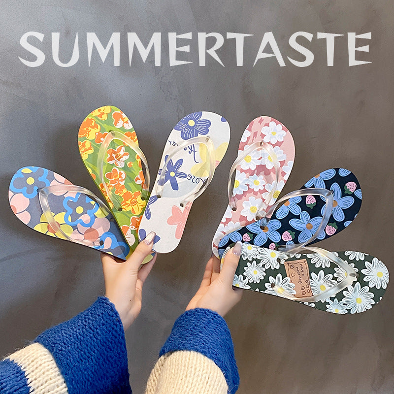 A non-slip ns tide i fashion beach pinch flip-flops women's slippers couple splint sandals summer wear new flower shoes
