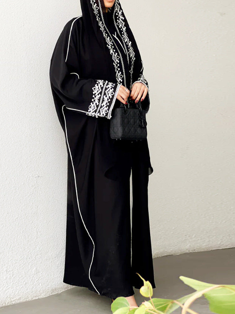 New Middle East Muslim cardigan robe contrasting color embroidery outer coat factory spot - Mixbatch