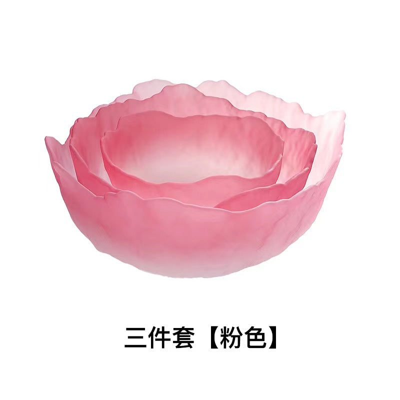 A Creative Japanese Lotus Mist Powder Glass Fruit Salad Bowl Set High Value Dessert Bowl Light Luxury Simple Household Fruit Plate