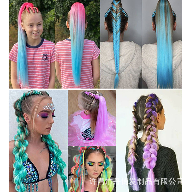 A child girl rubber band ponytail wig box braids colorful elastic rope braids ponytail wig hair extensions braids - Mixbatch