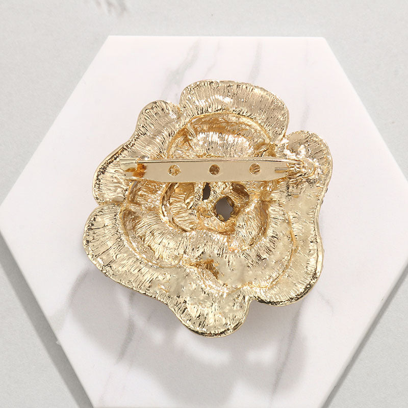 A European and American fashion exquisite rose flower brooch inlaid with diamonds flower brooch suit coat versatile accessories do not button - Mixbatch