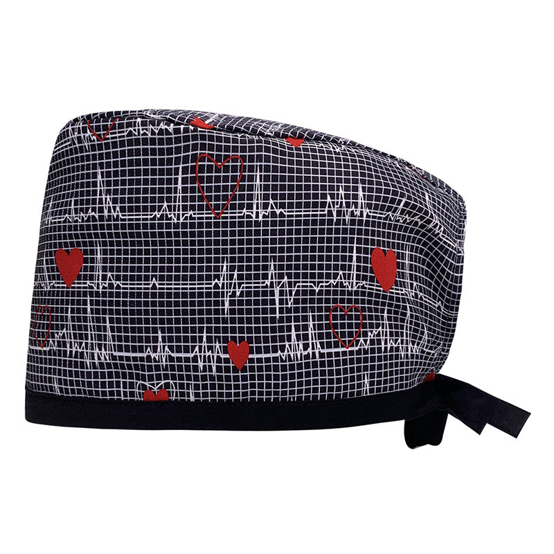 A Cotton Printed Surgical Cap Adjustable Women's Long Hair Baotou Cap Dentist Stomatology Clinic Frosted Cap Men's Foreign Trade