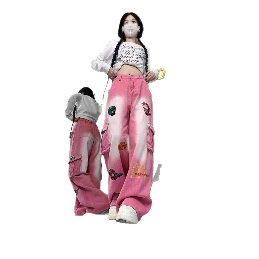 A cartoon embroidered jeans