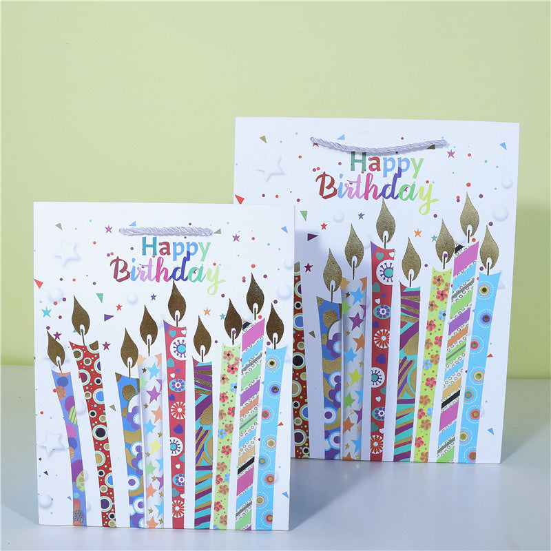 A happy birthday gift paper bag cake wrapping paper bag balloon candle shopping bag spot wholesale plush toy bag