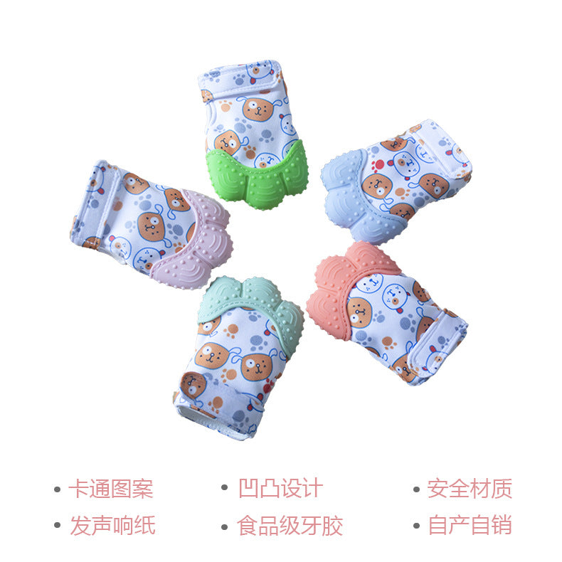 A Silicone molar gloves Food grade Baby imitation finger molar stick Hand guard Sound toy
