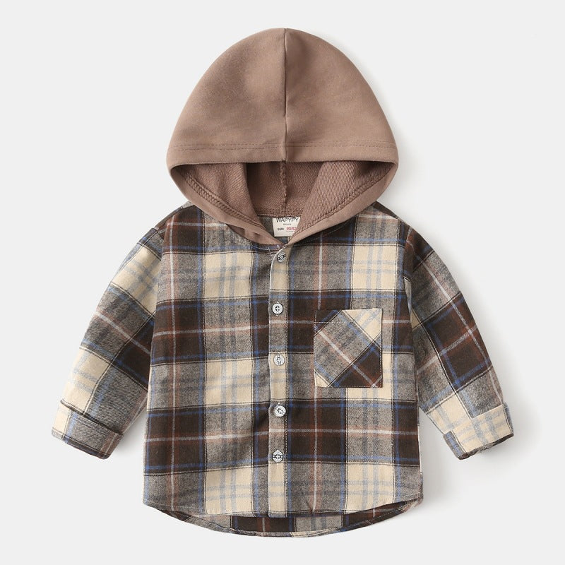 A children's hooded checked shirt