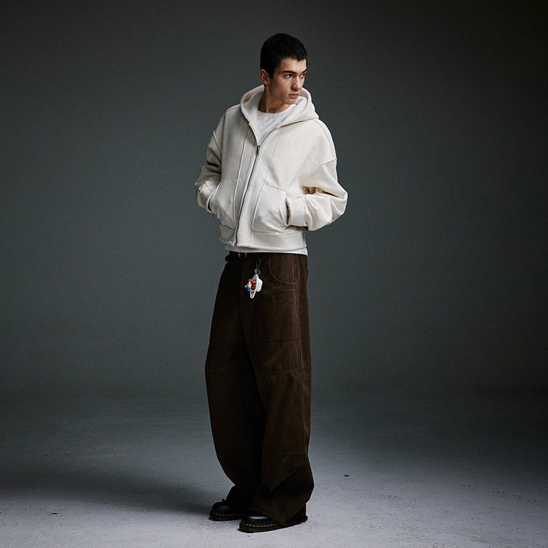 A Loose straight-leg edged woven slacks