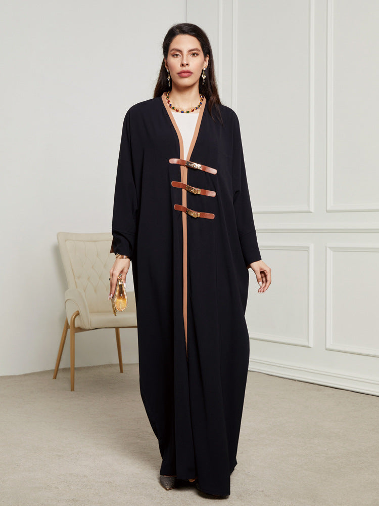 New Middle Eastern Muslim Dress Fashion Elegant Cardigan Button Dress Robe - Mixbatch