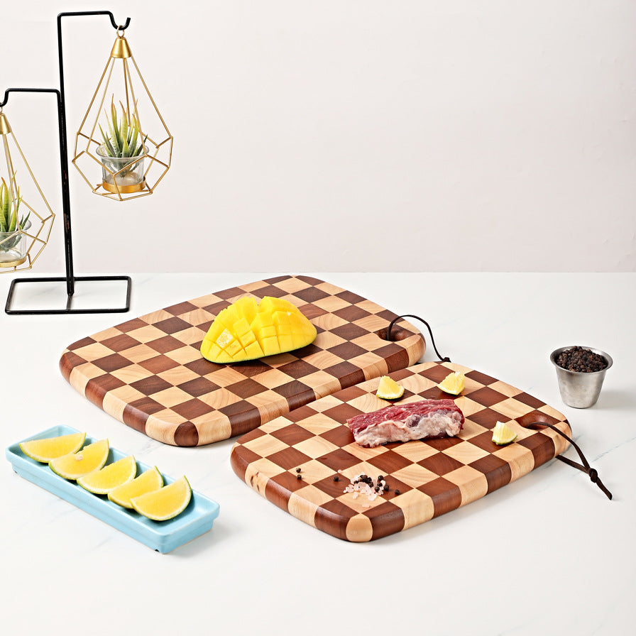 A Acacia wood checkerboard cutting board oval splicing cutting board suitable for kitchen cutting vegetables