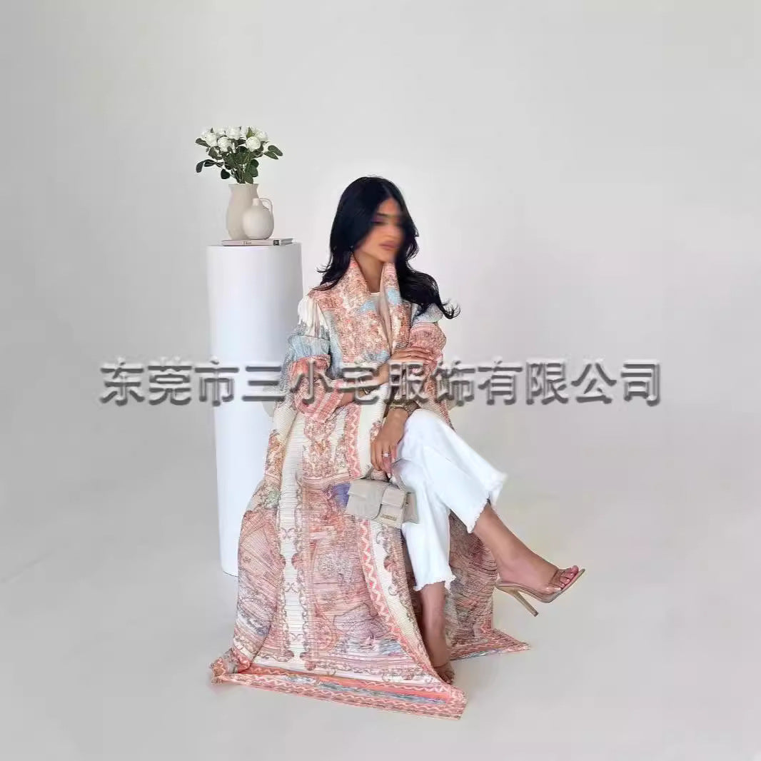 A Pleated robe print cardigan women's clothing
