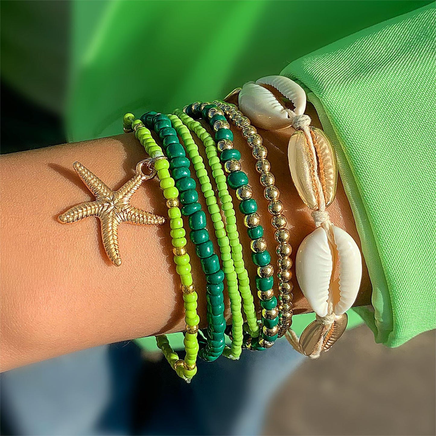 A Bohemian Resort Wind Shell Beaded Woven Bracelet Beach Wind Starfish Rice Beads - Mixbatch