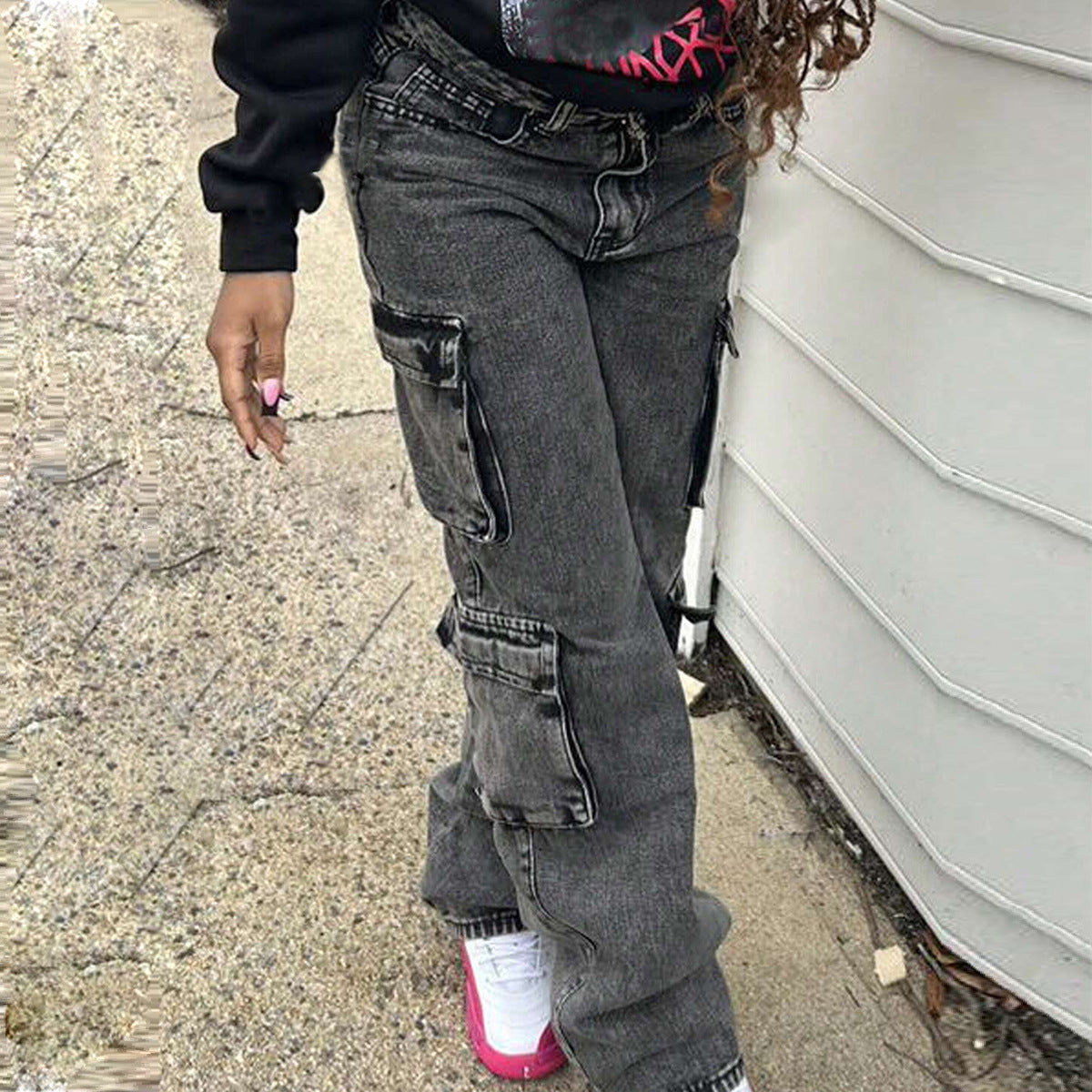 A autumn new European and American fashion casual retro denim high waist straight pants trousers women's clothing