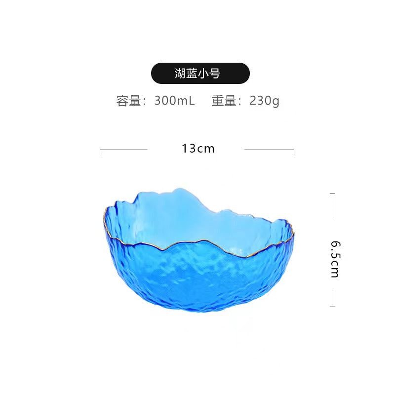 A Creative Japanese Lotus Mist Powder Glass Fruit Salad Bowl Set High Value Dessert Bowl Light Luxury Simple Household Fruit Plate