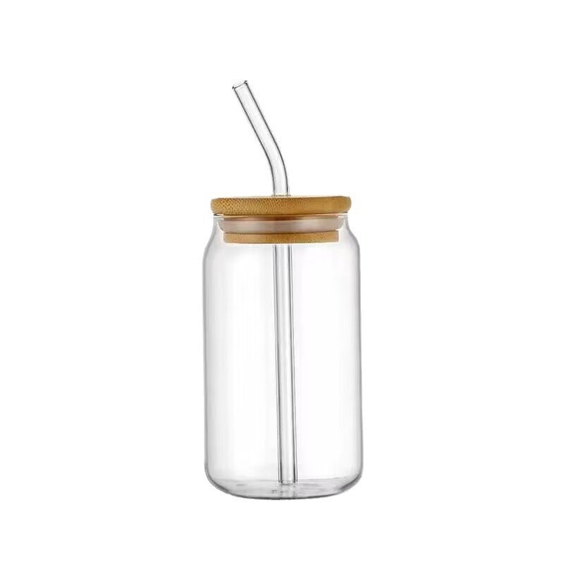 A glass straw water cup simple household ins high value high borosilicate high temperature resistant cola transparent beer cup Internet celebrity