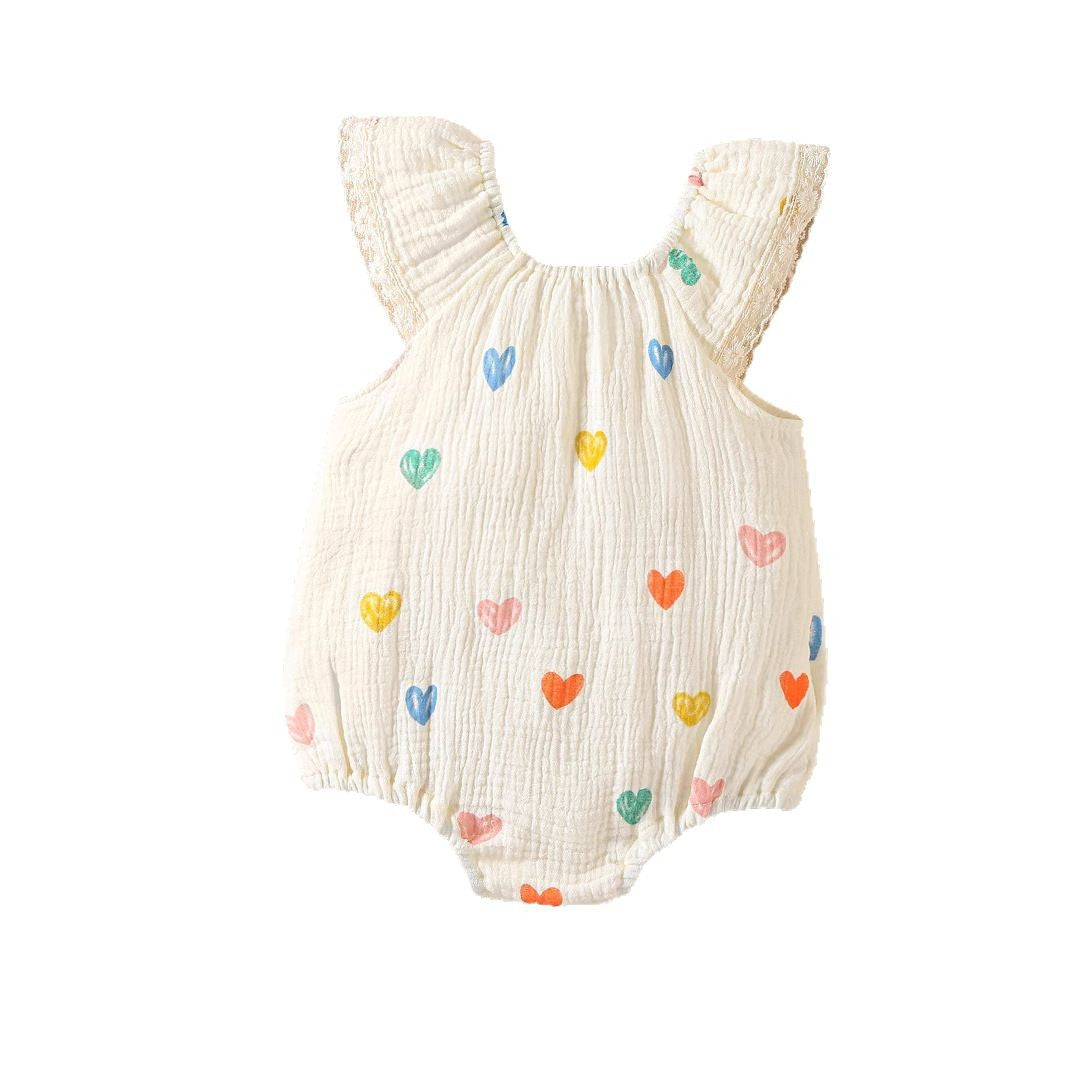 A baby girl clothes summer fart coat flower strap crawl baby girl clothes baby onesie newborn clothes