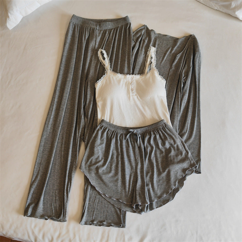 A Modal pajamas women's spring, autumn and winter sexy with chest pads, summer suspenders, trousers can be worn outside, simple loungewear cover - Mixbatch