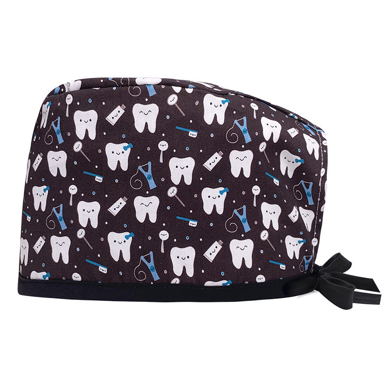 A Cotton Printed Surgical Cap Adjustable Women's Long Hair Baotou Cap Dentist Stomatology Clinic Frosted Cap Men's Foreign Trade