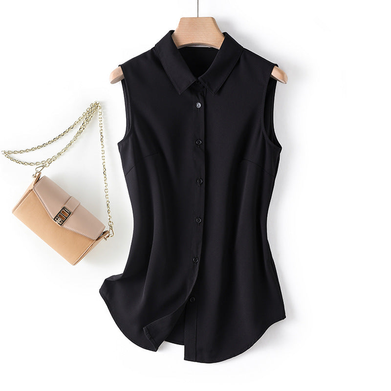 A White sleeveless shirt women's autumn medium and long inner vest top loose backing vest lapel anti-wrinkle shirt