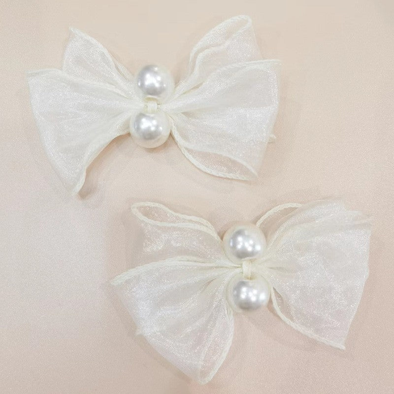 A mesh pearl bow women's shoes flower decoration rhinestone shoe buckle ribbon accessories buckle Shoe accessories - Mixbatch
