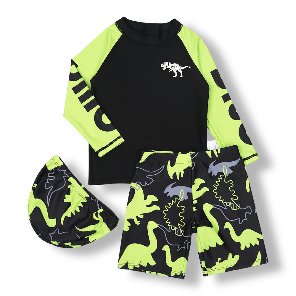 A boy's swimsuit suit cartoon dinosaur