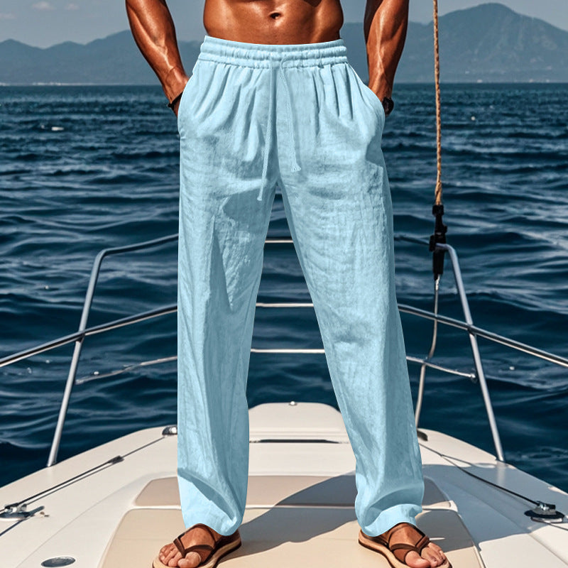 A Men's cotton and linen breathable trousers