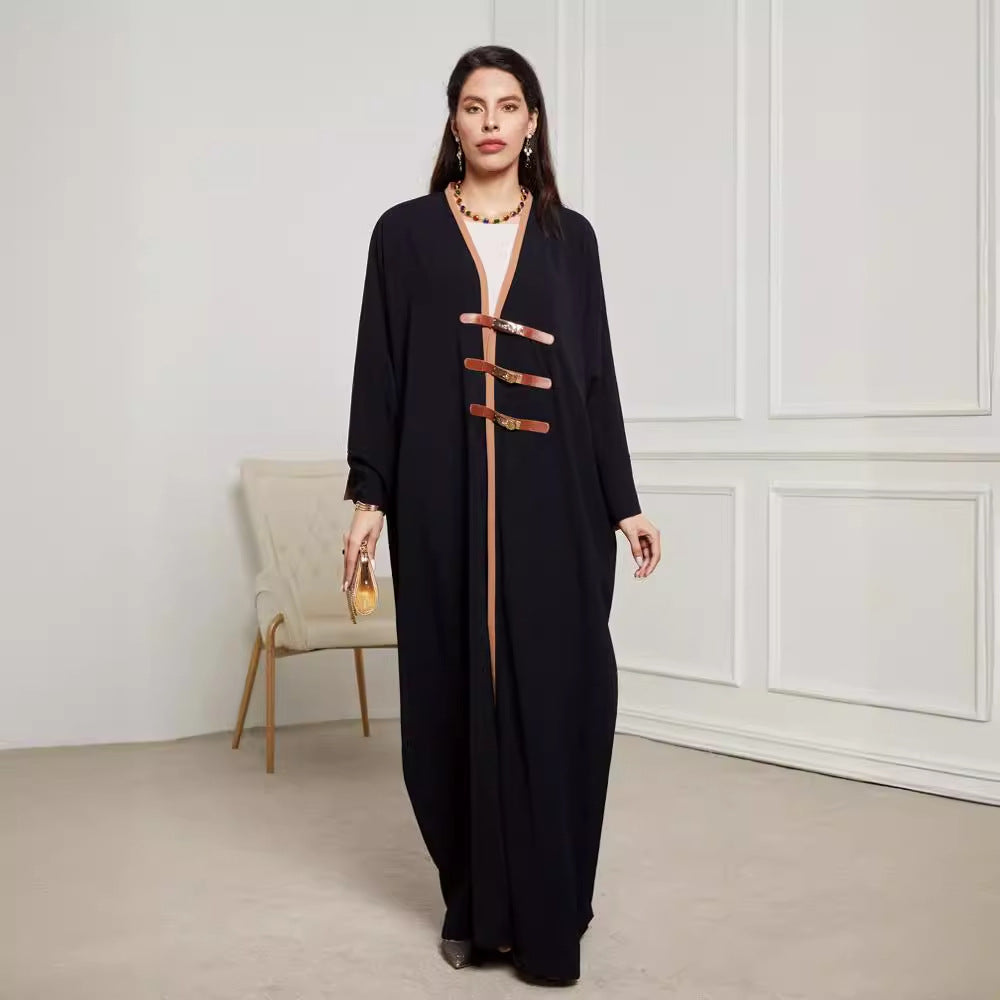 New Middle Eastern Muslim Dress Fashion Elegant Cardigan Button Dress Robe - Mixbatch