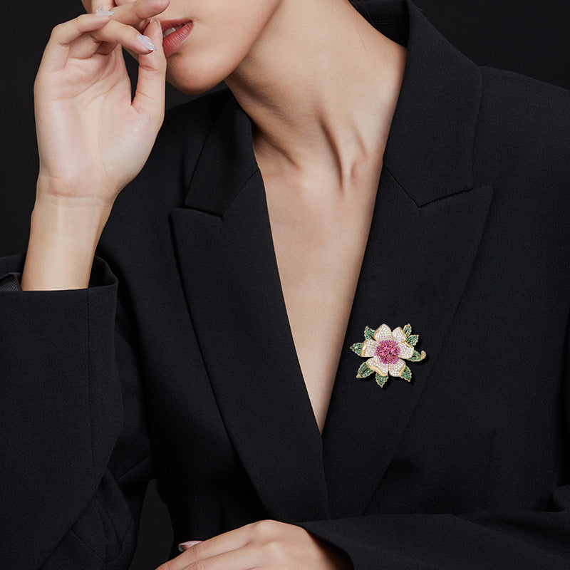 aA national style rich flower brooch high sense exquisite atmosphere diamond set super flash zircon plant flower corsage accessories - Mixbatch