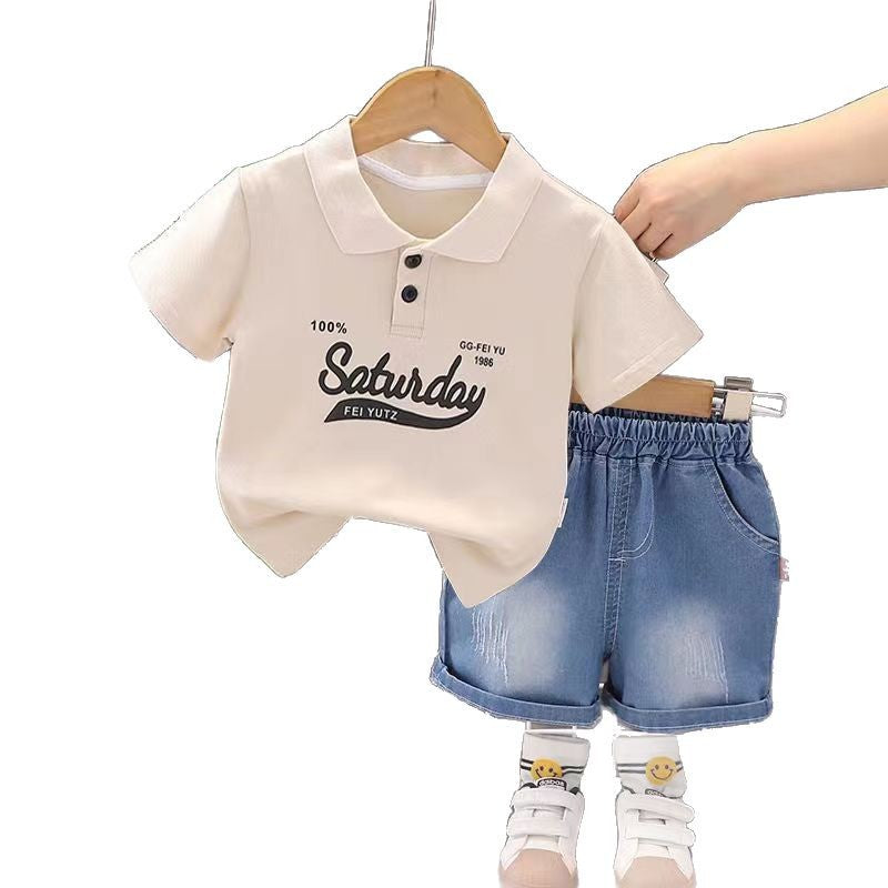A boys short-sleeved POLO shirt new summer clothes medium and small children's babies foreign style Internet celebrity trend children's lapel clothes