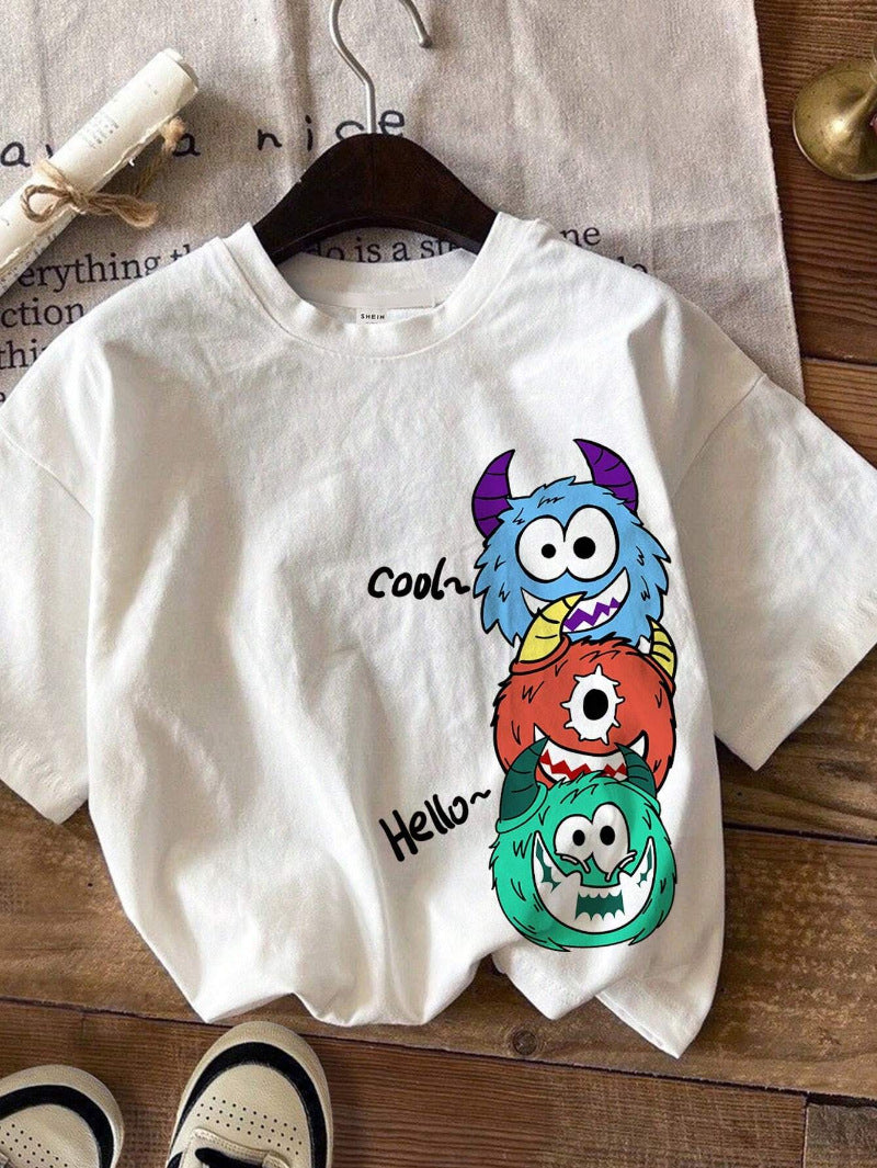 A printed short-sleeved t boys and girls summer new round neck cotton top children's clothing - Mixbatch