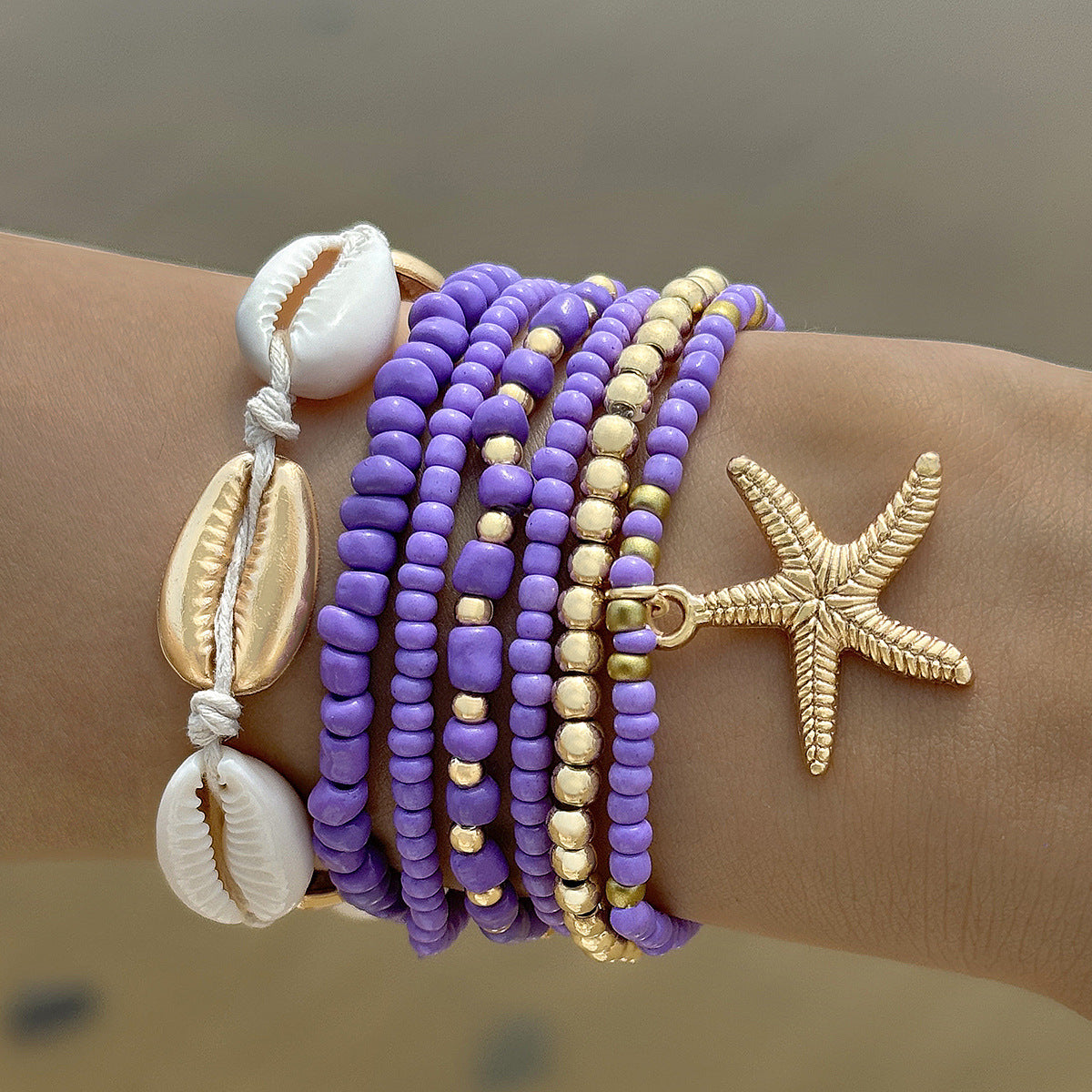 A Bohemian Resort Wind Shell Beaded Woven Bracelet Beach Wind Starfish Rice Beads - Mixbatch