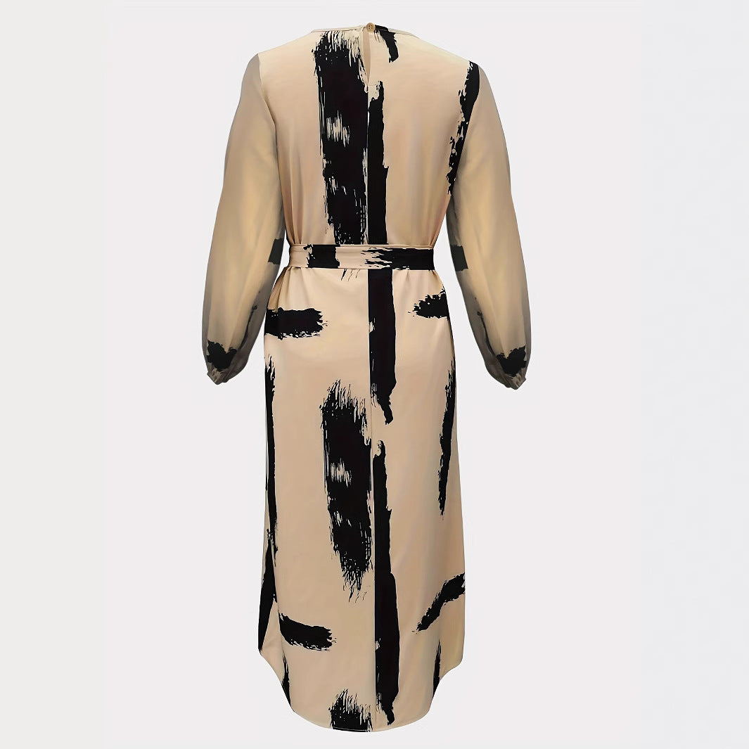 A printed long-sleeved dress