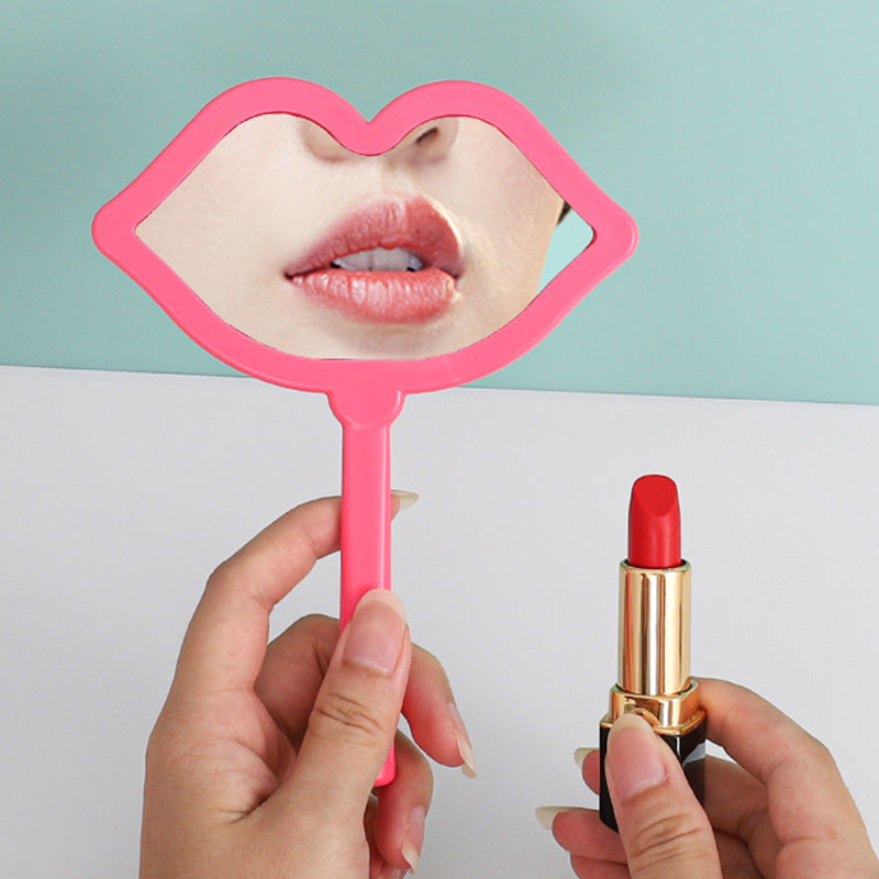 A new lip handheld makeup mirror can be printed LOGO handle mirror high definition portable makeup mirror DIY mini mirror - Mixbatch